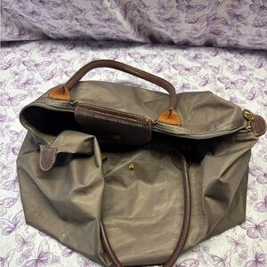 Vintage Longchamp Tan Travel Bag with Brown Accents